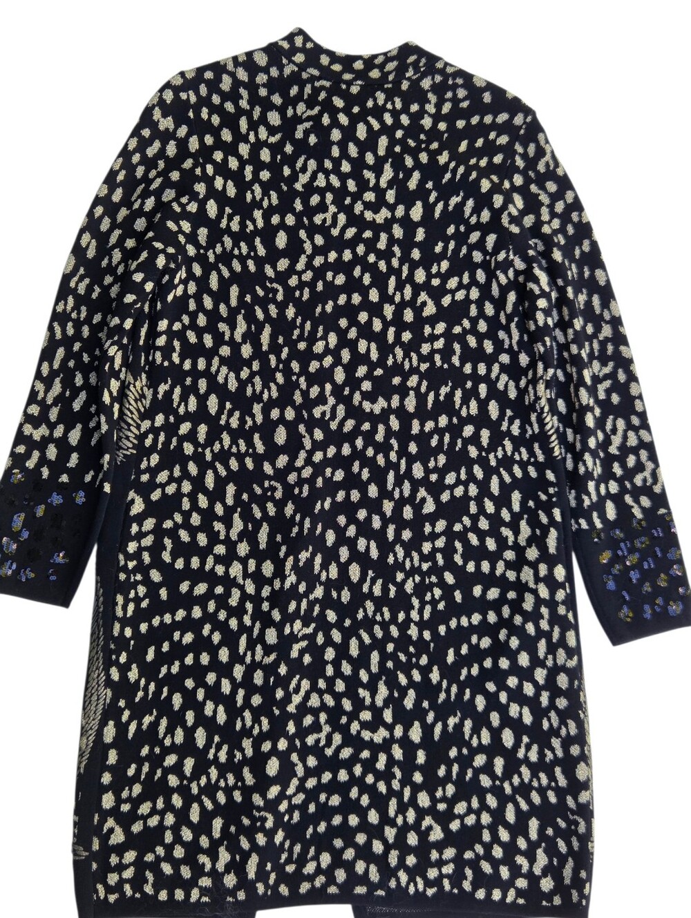 NWT Chico's Cardigan Sweater Black & Gold Sequin Metallic Open Front Size-1(M) - Picture 3 of 14